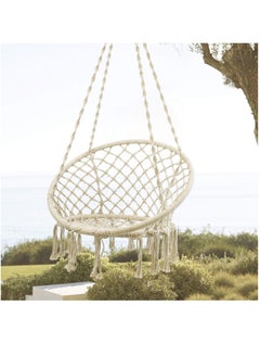 Arabest Hammock Chair Macrame Swing with Hanging Hardware Kit, Handmade Knitted Cotton Rope Hanging Chair, for Indoor Outdoor,(beige)  - Image 5