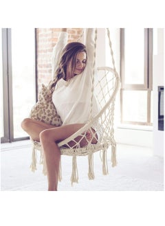 Arabest Hammock Chair Macrame Swing with Hanging Hardware Kit, Handmade Knitted Cotton Rope Hanging Chair, for Indoor Outdoor,(beige)  - Image 4