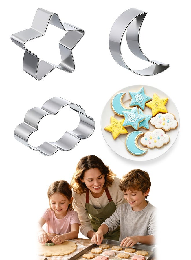 3PCS Stainless Steel Star Moon Cloud Cookie Cutter Set, Cute Biscuit Cutters for Birthday Cake Cupcake Party Decorations - Image 1