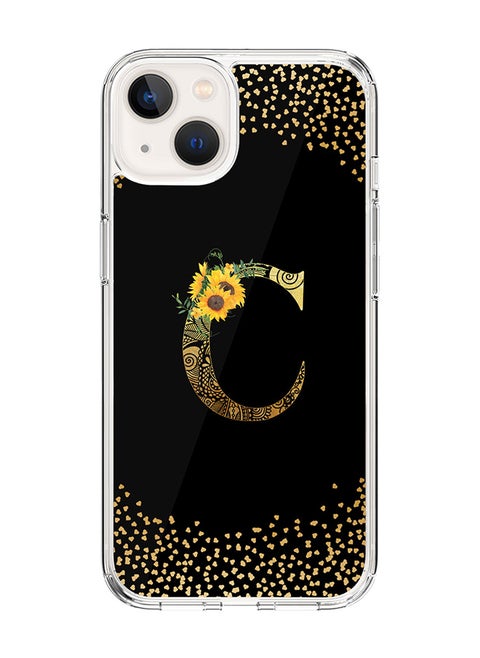 Classic Clear Case For iPhone 14 Plus, Hybrid Soft Case Thin Cover- Custom Monogram Initial Letter Mandala Floral Pattern Alphabet - C(Black)