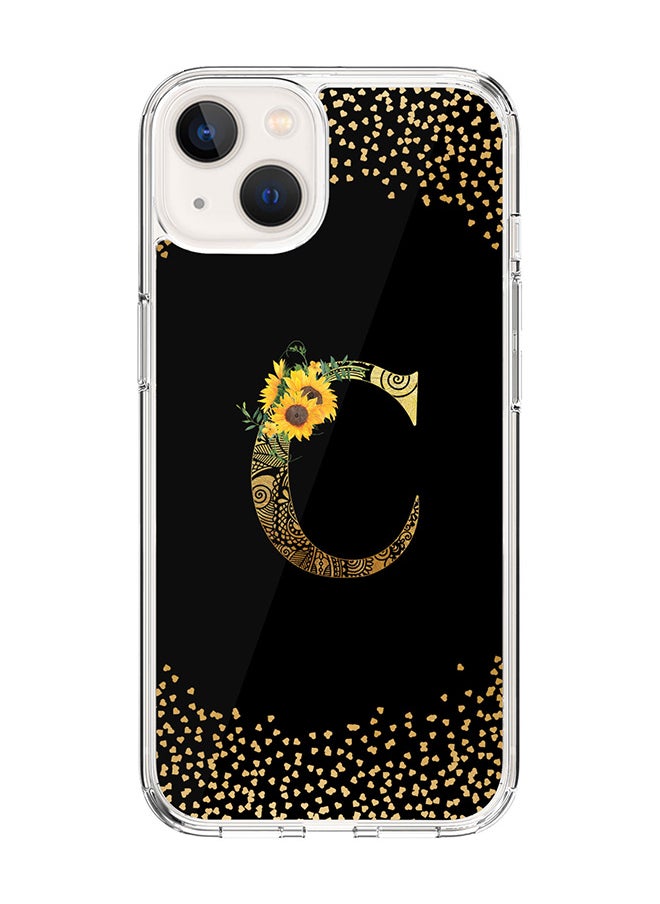 Classic Clear Case For iPhone 14 Plus, Hybrid Soft Case Thin Cover- Custom Monogram Initial Letter Mandala Floral Pattern Alphabet - C(Black)