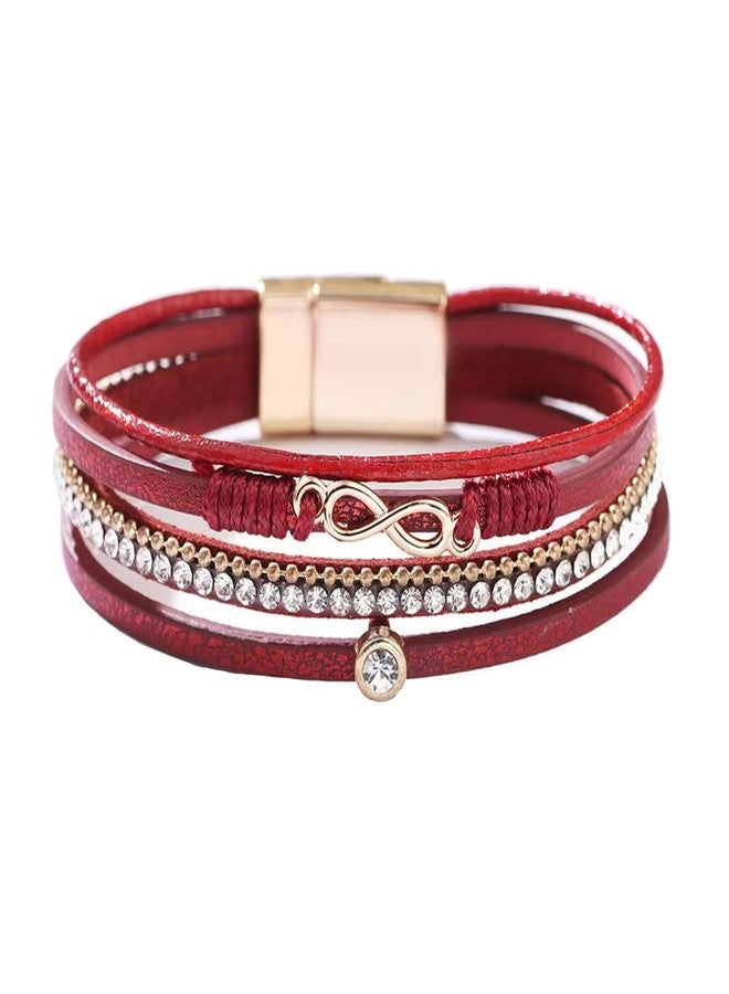 KunBead Red Leather Wrap Bracelets for Women Handmade Infinity Boho Multi-Layer Bracelet Wristband Cuff Bangle Birthday Jewelry - Image 1