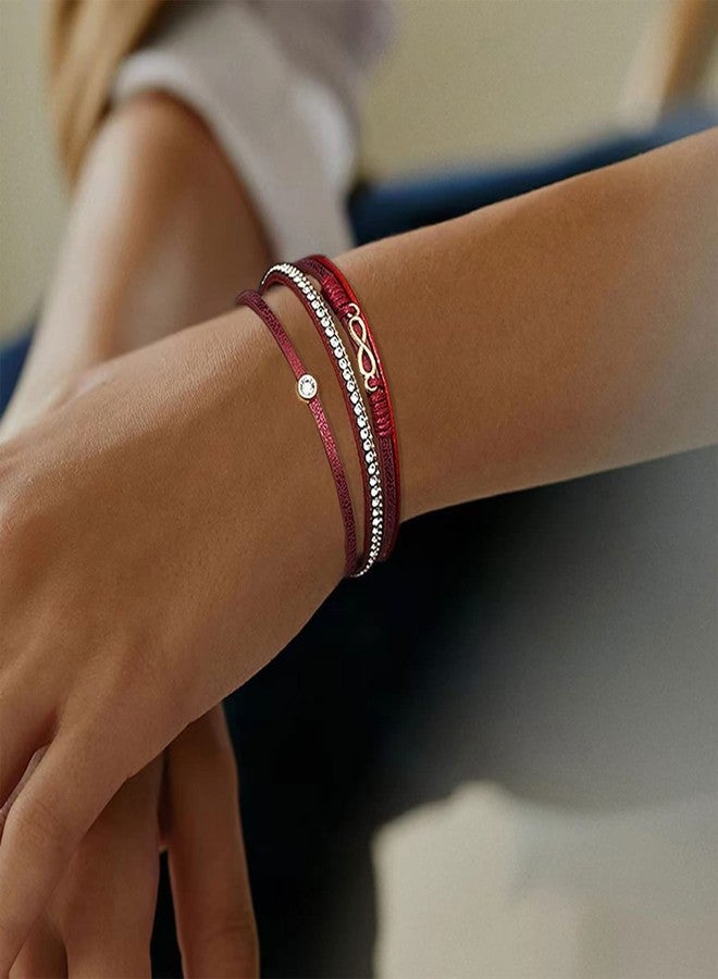 KunBead Red Leather Wrap Bracelets for Women Handmade Infinity Boho Multi-Layer Bracelet Wristband Cuff Bangle Birthday Jewelry - Image 4
