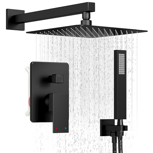 HoliSpa Black Shower System, Shower Faucet Set with 10-Inch Rain Showerhead and Handheld Spray, Wall Mounted High-Pressure Showerhead Combo Set Included Valve and Trim, Matte Black - Image 1