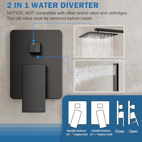 HoliSpa Black Shower System, Shower Faucet Set with 10-Inch Rain Showerhead and Handheld Spray, Wall Mounted High-Pressure Showerhead Combo Set Included Valve and Trim, Matte Black - Image 5