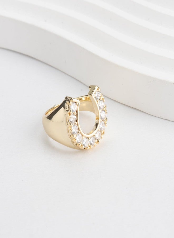 بارتنر خاتم حدوة حصان من الفولاذ المقاوم للصدأ مطلي بالذهب عيار 18 قيراطًا للنساء، مرصع بالزركونيا المكعبة، هدية مثالية لمحبي الخيول (7) - Image 3