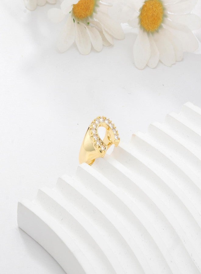 بارتنر خاتم حدوة حصان من الفولاذ المقاوم للصدأ مطلي بالذهب عيار 18 قيراطًا للنساء، مرصع بالزركونيا المكعبة، هدية مثالية لمحبي الخيول (7) - Image 2