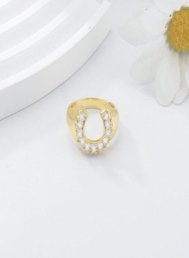 بارتنر خاتم حدوة حصان من الفولاذ المقاوم للصدأ مطلي بالذهب عيار 18 قيراطًا للنساء، مرصع بالزركونيا المكعبة، هدية مثالية لمحبي الخيول (7) - Image 4