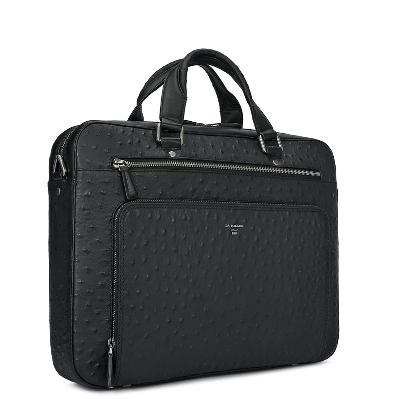 Da Milano black Ostrich Leather Laptop Bag - Black  | Best Price UAE