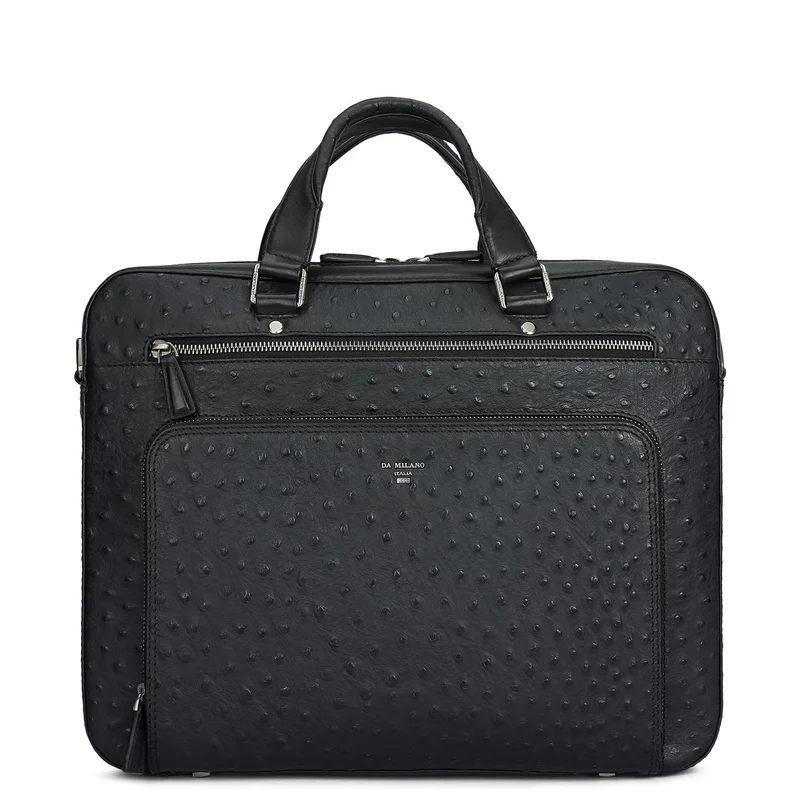 Da Milano black Ostrich Leather Laptop Bag - Black  | Best Price UAE