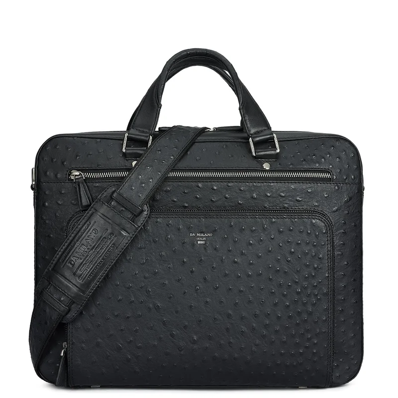 Ostrich Leather Laptop Bag - Black