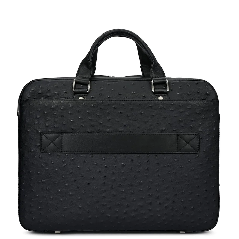 Da Milano black Ostrich Leather Laptop Bag - Black  | Best Price UAE