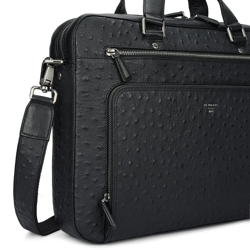 Da Milano black Ostrich Leather Laptop Bag - Black  | Best Price UAE