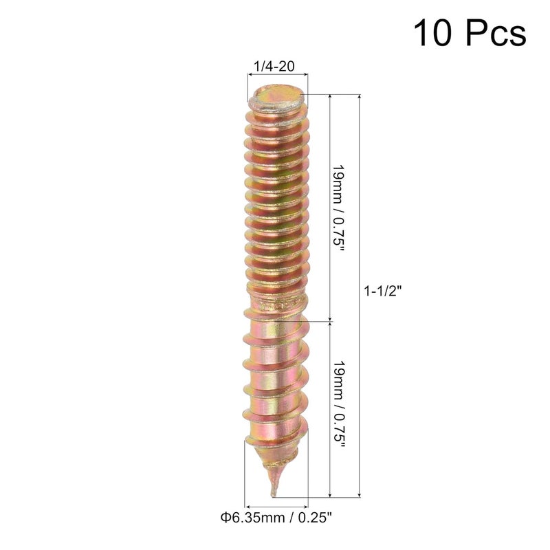 uxcell 1/4-20 x 1-1/2" Hanger Bolts Double Head Dowel Screw for Wood Furniture 10pcs - Image 2