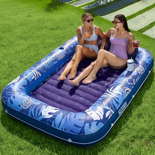 SLOOSH Inflatable Tanning Pool Lounger Float 85 x 57 Extra Large Pool Floats Adult with Pillow 4 in 1 Suntan Tub Raft FloatieSunbathing Bed Lounge for Water Blow Up Ball Pit XLDark Blue - Image 1