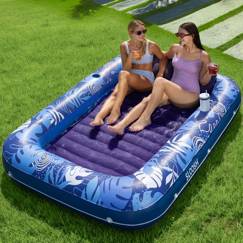 SLOOSH Inflatable Tanning Pool Lounger Float 85 x 57 Extra Large Pool Floats Adult with Pillow 4 in 1 Suntan Tub Raft FloatieSunbathing Bed Lounge for Water Blow Up Ball Pit XLDark Blue - Image 2