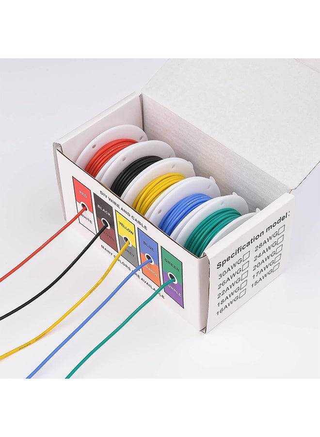 Peachjoy 22AWG Electric Wire Flexible Silicone Wires 20 Gauge Stranded Tinned Copper Wire, OD:1.8mm, 5 Colors 16.4ft/5m Each, DIY Electrical Hook Up Wire Kit - Image 2