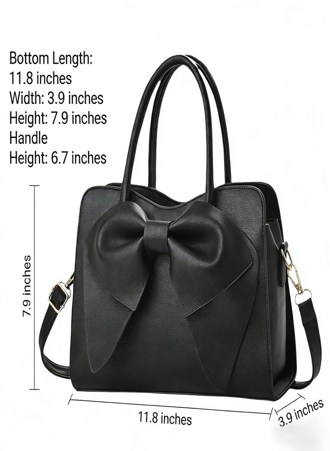 MIFORINES Women Soft Leather Handbag Bowknot Purses Top-Handle Satchel Tote Fashion Shoulder Bag (Black) - Image 3
