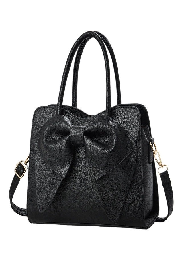 MIFORINES Women Soft Leather Handbag Bowknot Purses Top-Handle Satchel Tote Fashion Shoulder Bag (Black) - Image 1