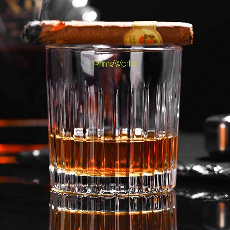 PrimeWorld كؤوس ويسكي كريستالية أوروبية نيويورك مجموعة من 6 قطع - 300 مل زجاج بار للشرب بوربون، ويسكي، سكوتش، كوكتيلات، كونياك - كؤوس كوكتيل قديمة الطراز - Image 3