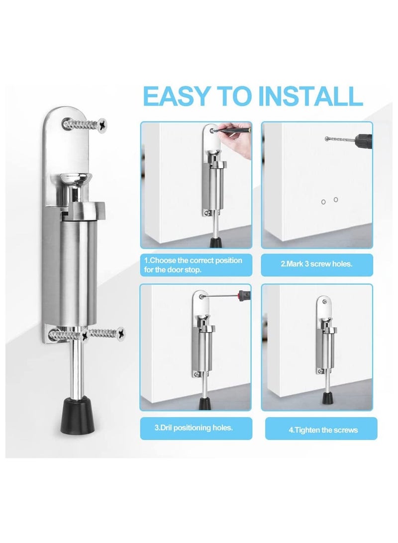 SOLARAE Kick Down Door Locks Stopper Holder Spring Loaded Adjustable Stainless Steel Heavy Duty Door Holder Step On Door Stopper Retainer Zinc Alloy Soft Rubber Foot for Garage Gate Office Home - Image 3