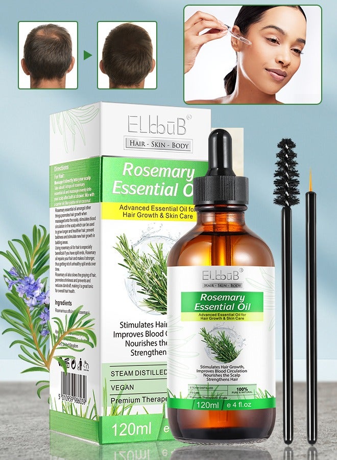 ELBBUB 120ml Rosemary Essential Oil for Hair Growth Pure Organic Rosemary Oil for Dry Damaged Hair and Growth Hair Scalp Oil Pure and Natural Premium Quality Oil Hair Loss Treatment Oil for Men and Women - Image 1
