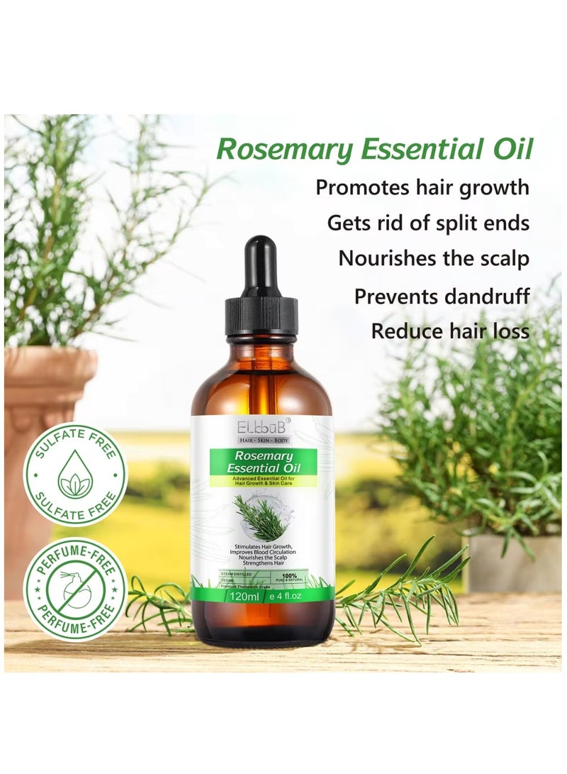 ELBBUB 120ml Rosemary Essential Oil for Hair Growth Pure Organic Rosemary Oil for Dry Damaged Hair and Growth Hair Scalp Oil Pure and Natural Premium Quality Oil Hair Loss Treatment Oil for Men and Women - Image 4