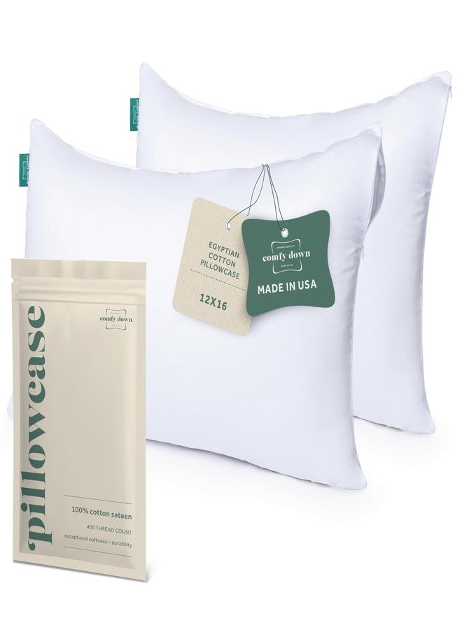 ComfyDown Pillowcase for Toddler & Travel Pillows - 2 Pack - Breathable, 100% Cotton, 400 Thread Count, Zipper Closure - Made in USA - 12"x16" - Image 1