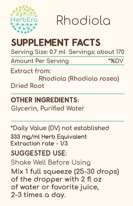 HerbEra Rhodiola B120 Alcohol-Free Herbal Extract Tincture, Concentrated Liquid Drops Natural Rhodiola (Rhodiola Rosea) Dried Root (4 fl oz) - Image 3