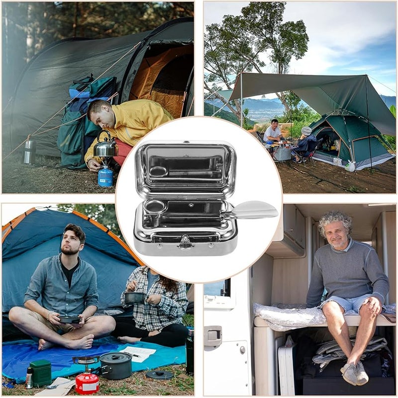 Stainless Steel Portable Windproof Ashtray With Lid For Outdoor Travel Car Home Use - Image 4