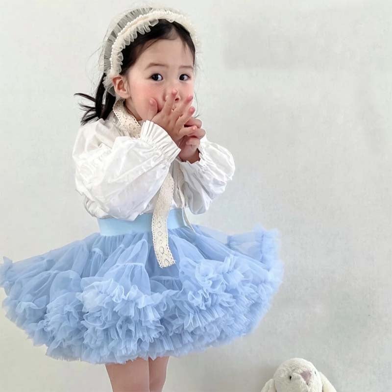 High-Quality Kids Tutu Tulle Skirt Light Blue 