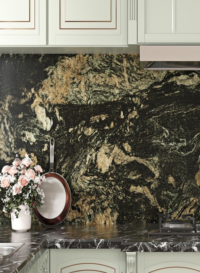Wallercity Marble Contact Paper for Countertops Waterproof Glossy Black Marble Wallpaper Peel and Stick Shiny Kitchen Counter Contact Paper for Kitchen Tables Blacksplash Vinyl Roll 15.8 x 236 in - Image 2