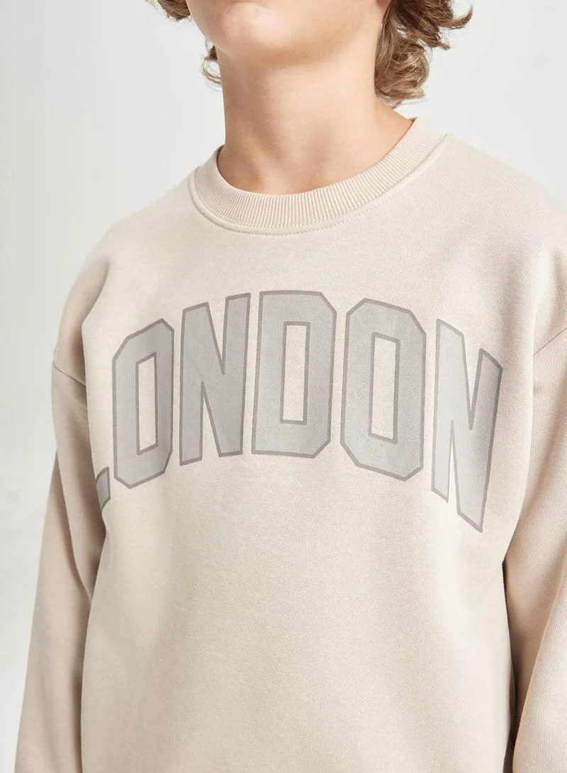 DeFacto Beige Oversized Fit Crew Neck Thick School Sweatshirt