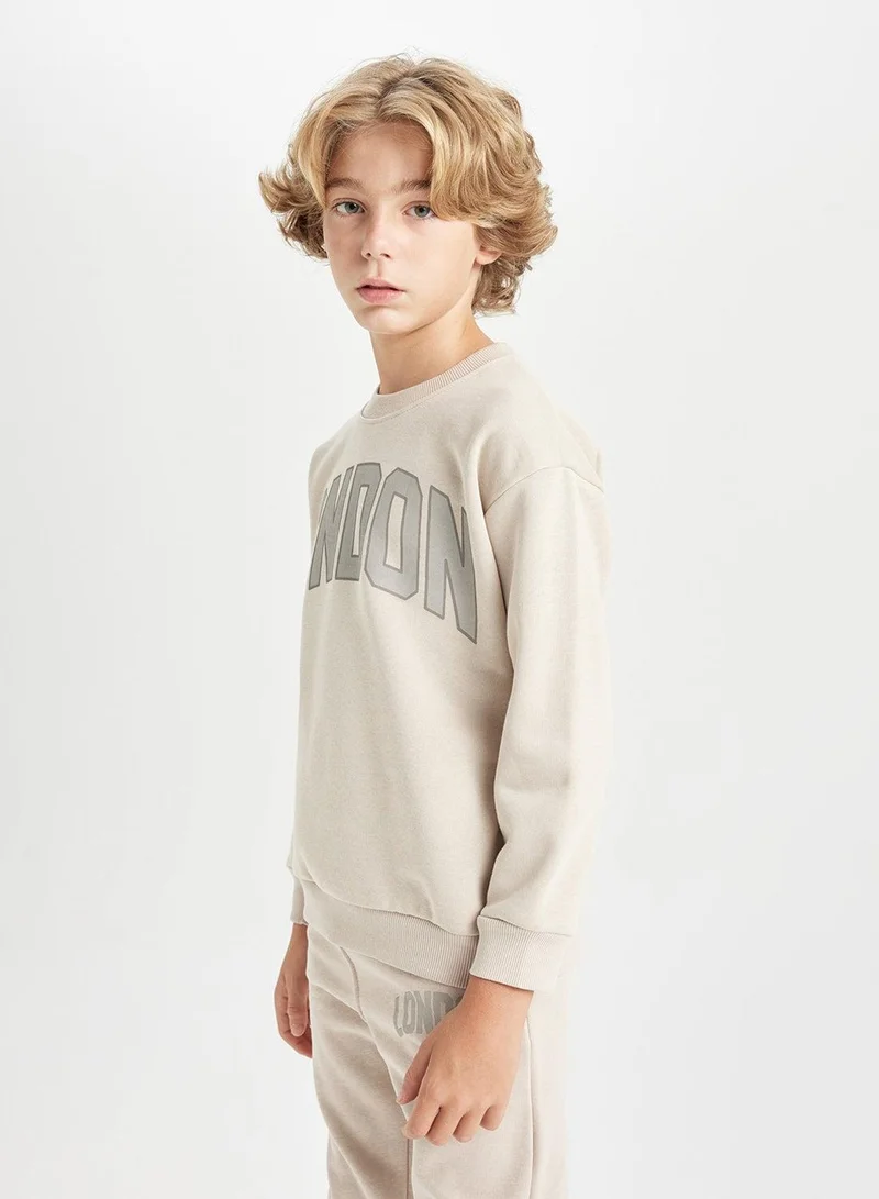 DeFacto Beige Oversized Fit Crew Neck Thick School Sweatshirt