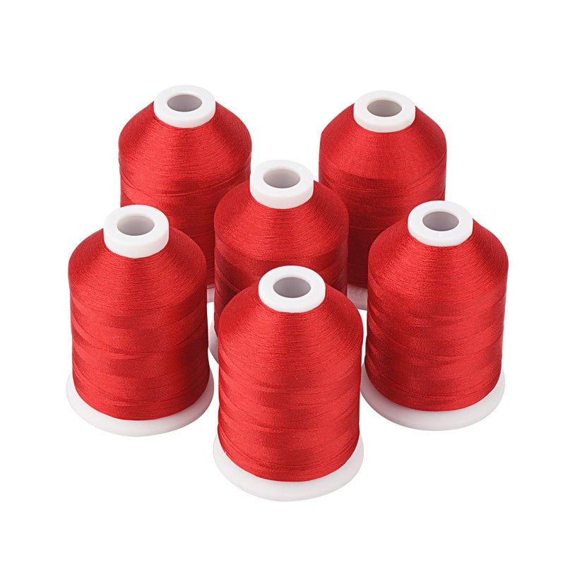 Simthread 6 Spools Red Machine Embroidery Thread 1000M1100Yards for Brother Babylock Janome Pfaff Singer Bernina and Other Home Machines Red