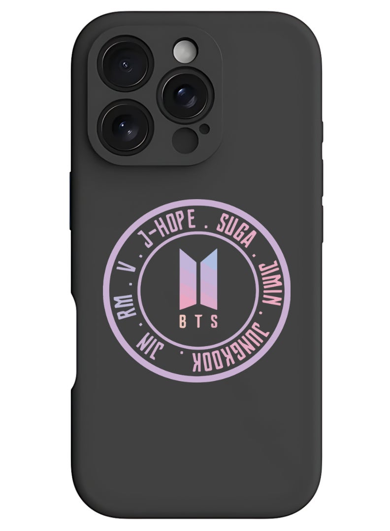 Theodor iPhone 16 Pro Black Protective Slim Fit Case Liquid Silicone Cover with Full Body Protection Anti-Scratch Shockproof Case For iPhone - BTS sticker - Image 1