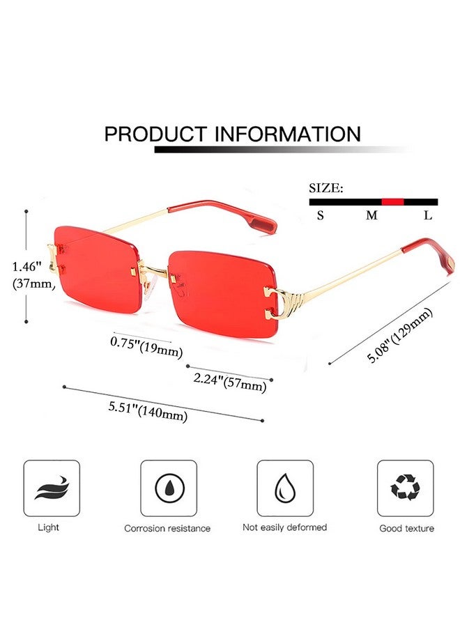 SDINM Rimless Sunglasses 90S Frameless Rectangle Tinted Lens Eyewear Red Sunglasses For Women Men - Image 3