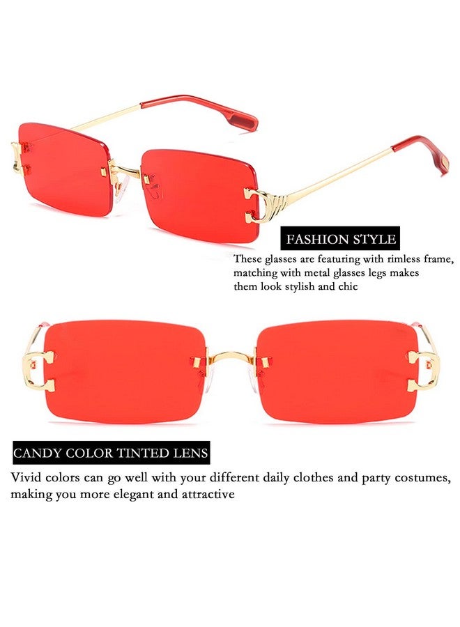 SDINM Rimless Sunglasses 90S Frameless Rectangle Tinted Lens Eyewear Red Sunglasses For Women Men - Image 2