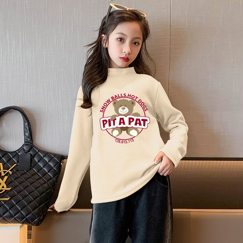 Y2158# girls T-shirt long sleeve spring and autumn de velvet jacket new foreign style children's baby big children's cartoon base shirt T - Image 1