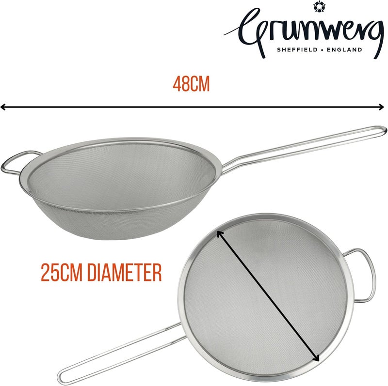 GRUNWERG ST-3010 Fine Mesh Strainer with Polished Rim And Handle, Silver, 10-Inch, 25cm Diameter - Image 3