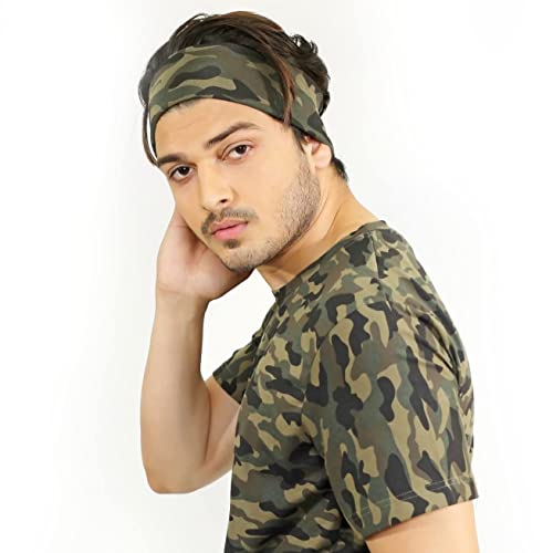 SOUL eTHICS Premium Cotton Headband Gym, Sports, Yoga, Running, Hair, Elastic Headband for Men and Women with Non-Slip Fabric, Freesize (Army Print) - Image 1