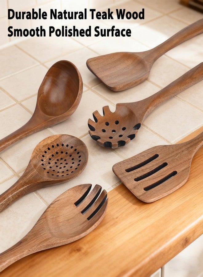 QUELIEN Wooden Spoons for Cooking,6PCS Teak Wood Cookware Utensil Set,Lightweight,Durable and Heat-Resistant - Easy to Clean, Perfect for Non-Stick Cookware - Image 2