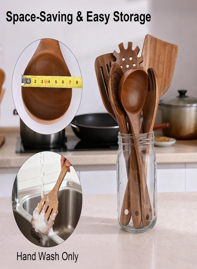 QUELIEN Wooden Spoons for Cooking,6PCS Teak Wood Cookware Utensil Set,Lightweight,Durable and Heat-Resistant - Easy to Clean, Perfect for Non-Stick Cookware - Image 5