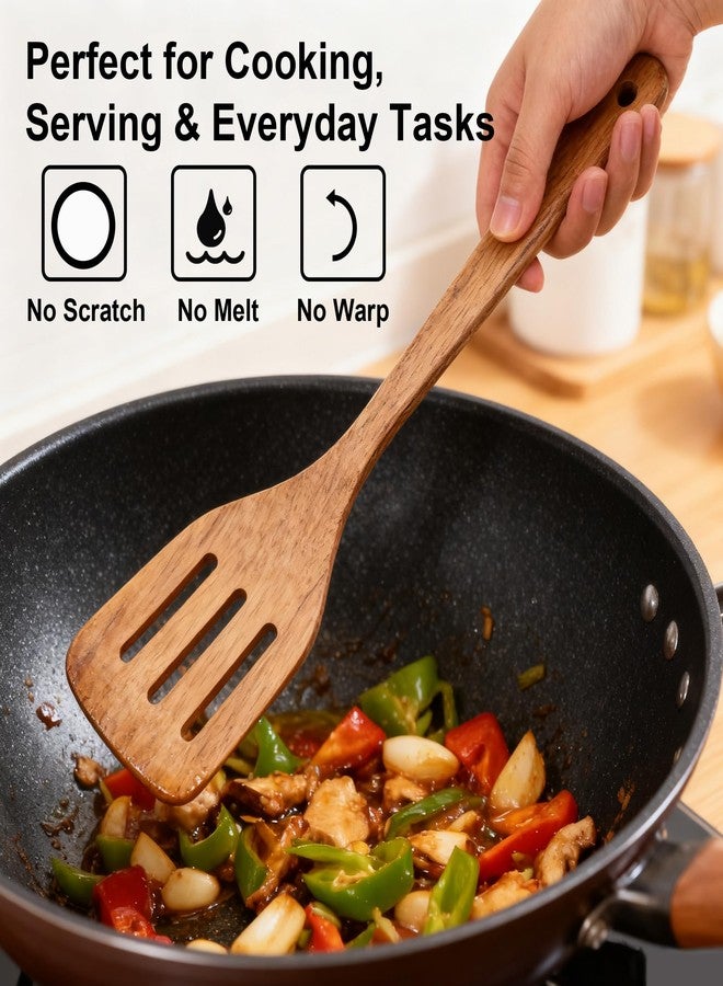 QUELIEN Wooden Spoons for Cooking,6PCS Teak Wood Cookware Utensil Set,Lightweight,Durable and Heat-Resistant - Easy to Clean, Perfect for Non-Stick Cookware - Image 3