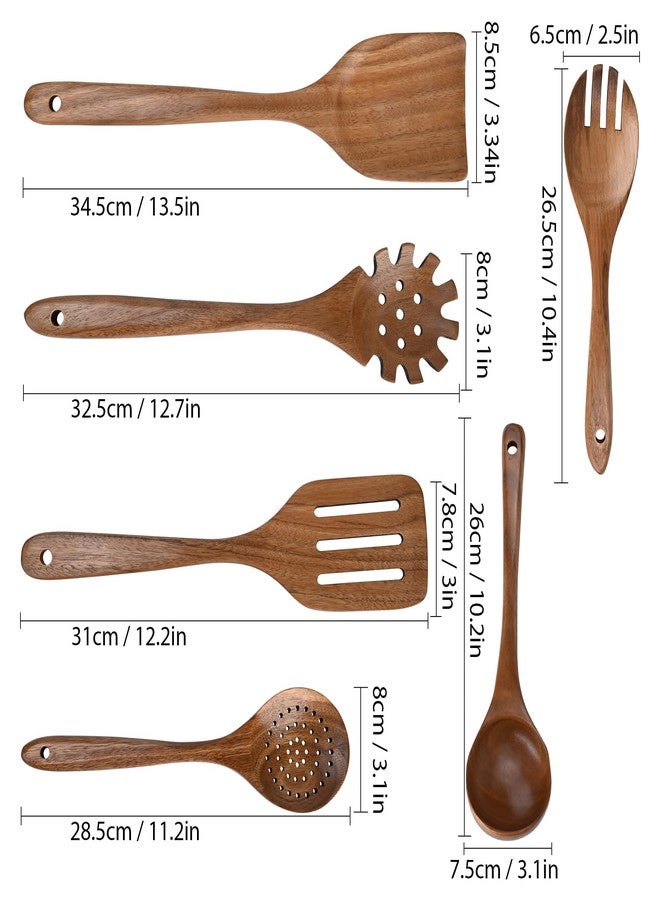 QUELIEN Wooden Spoons for Cooking,6PCS Teak Wood Cookware Utensil Set,Lightweight,Durable and Heat-Resistant - Easy to Clean, Perfect for Non-Stick Cookware - Image 4