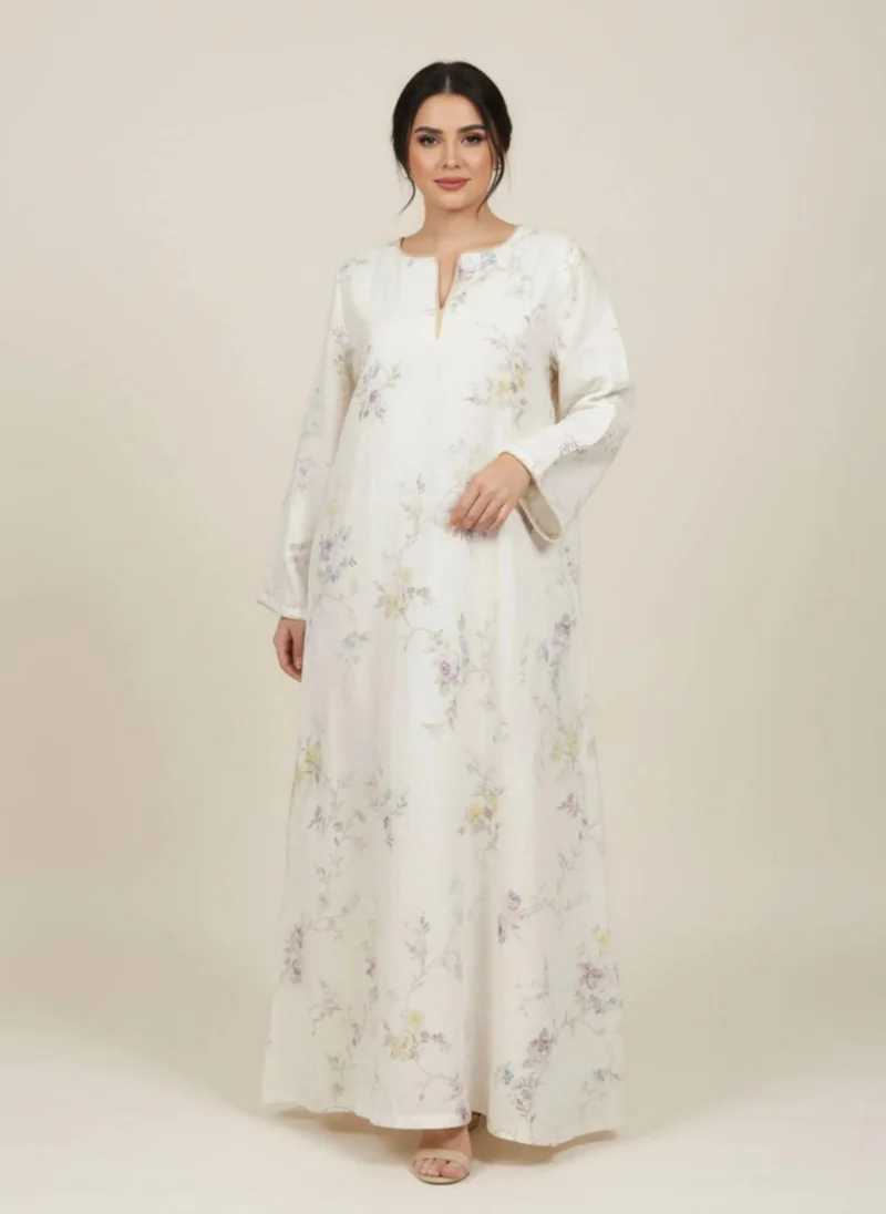 نور Meadow Print White Jalabiya