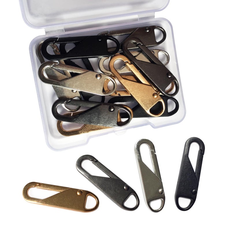 OYNUO 12 PCS Zipper Pull Replacement (Upgraded Metal Spring Design), Detachable Zipper Repair Tabs for Luggage, Backpacks, Jackets, Boots - 4 Colors (Black, Silver, Gold, Gray) - Image 1