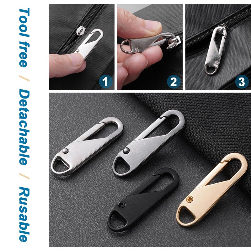 OYNUO 12 PCS Zipper Pull Replacement (Upgraded Metal Spring Design), Detachable Zipper Repair Tabs for Luggage, Backpacks, Jackets, Boots - 4 Colors (Black, Silver, Gold, Gray) - Image 4