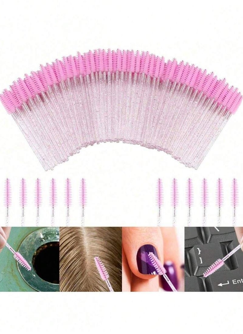 100PCS Disposable Eyelash Brush, Mascara Wands Makeup Brushes Applicators Kits for Eyelash Extensions and Eyebrow with Container (Light Pink)
