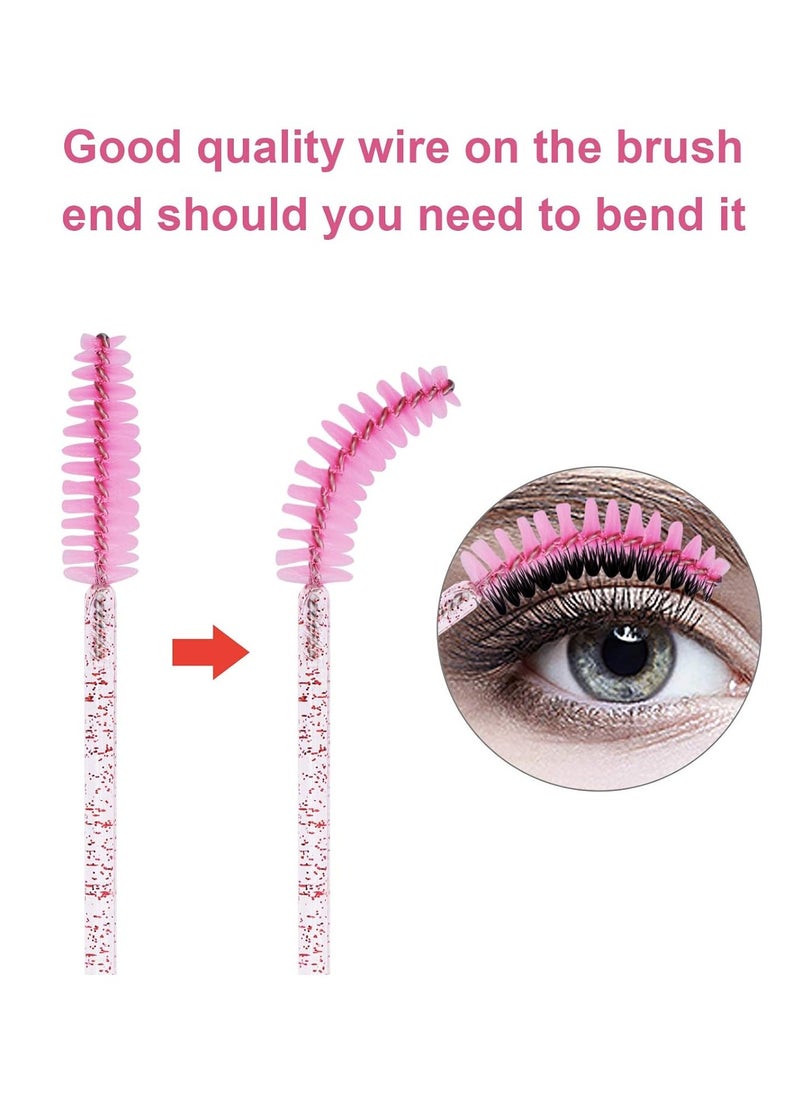 100PCS Disposable Eyelash Brush, Mascara Wands Makeup Brushes Applicators Kits for Eyelash Extensions and Eyebrow with Container (Light Pink)